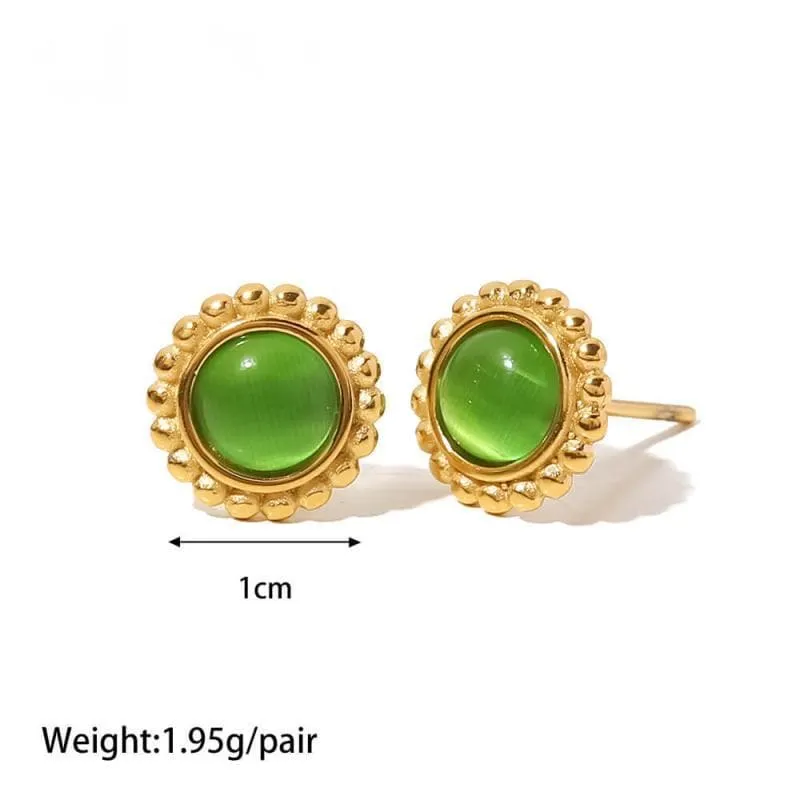 Women's Green Opal Stud Earrings