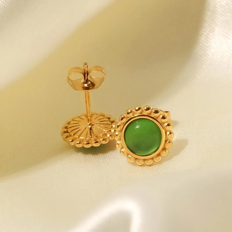 Women's Green Opal Stud Earrings