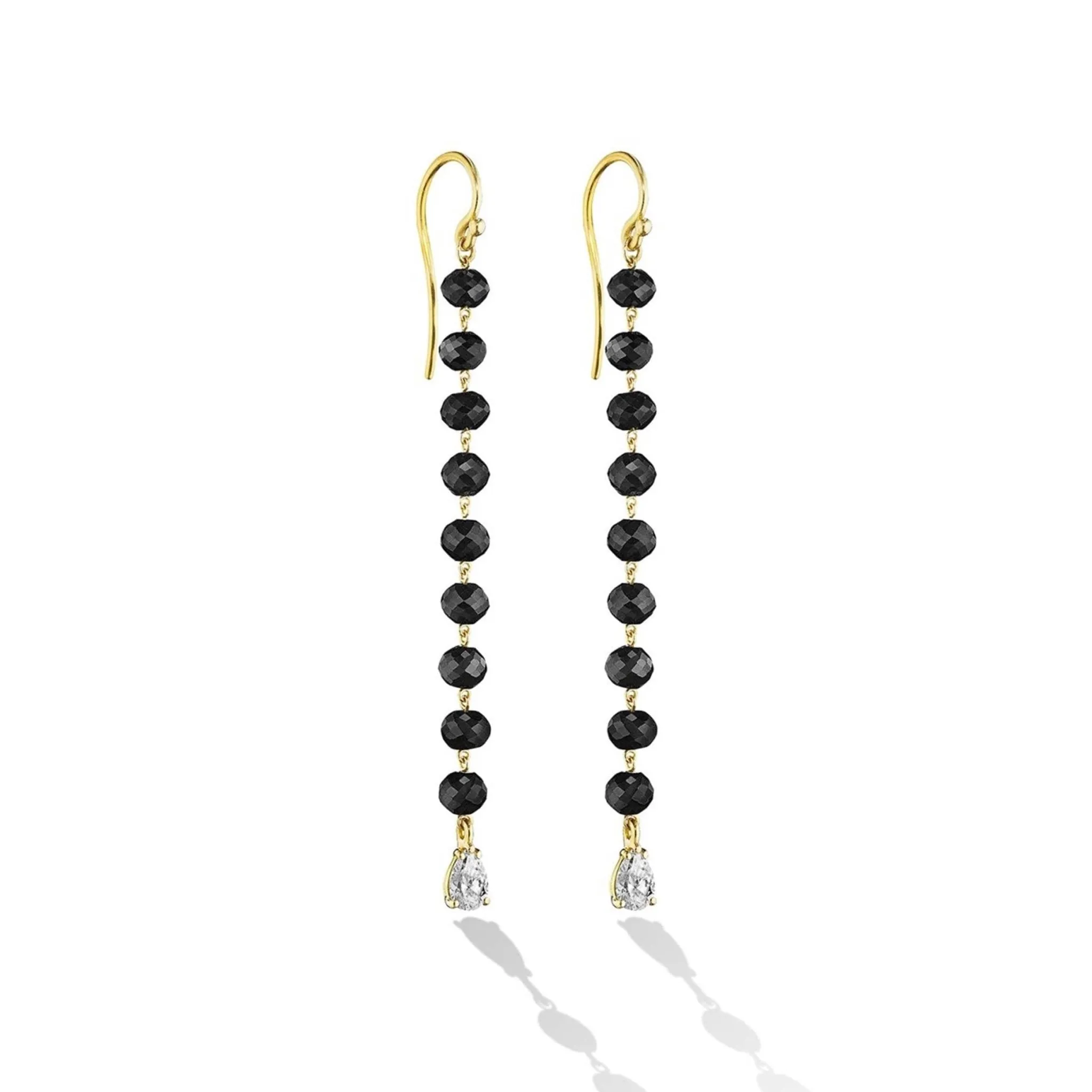 Yellow Gold Reflections Single Drop Earrings with Black and White Diamonds